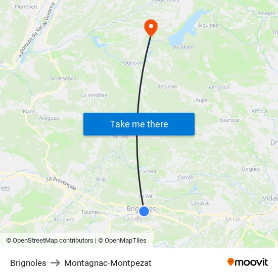 Brignoles to Montagnac-Montpezat map