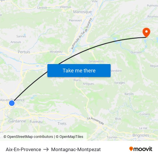 Aix-En-Provence to Montagnac-Montpezat map
