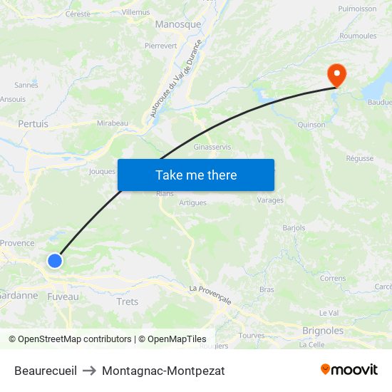 Beaurecueil to Montagnac-Montpezat map