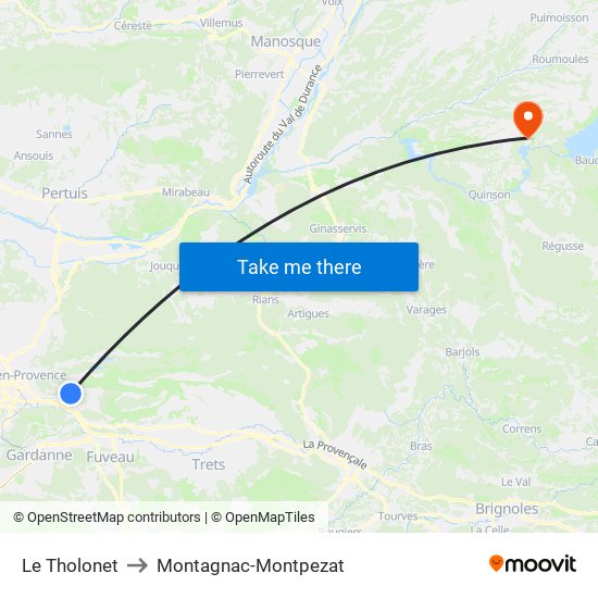 Le Tholonet to Montagnac-Montpezat map