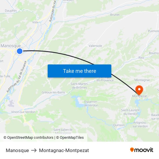Manosque to Montagnac-Montpezat map