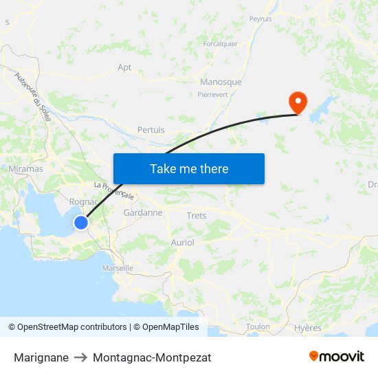 Marignane to Montagnac-Montpezat map