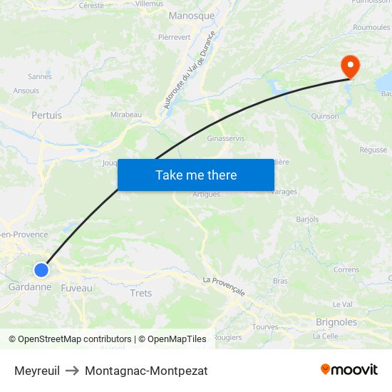 Meyreuil to Montagnac-Montpezat map