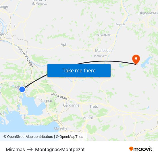 Miramas to Montagnac-Montpezat map
