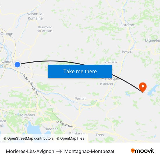 Morières-Lès-Avignon to Montagnac-Montpezat map