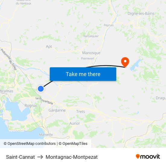 Saint-Cannat to Montagnac-Montpezat map