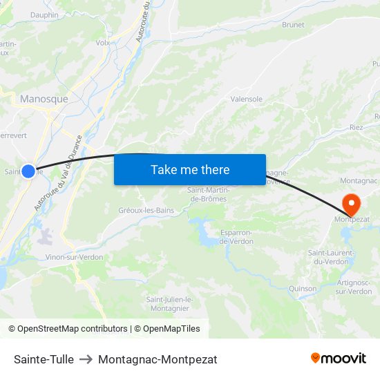 Sainte-Tulle to Montagnac-Montpezat map