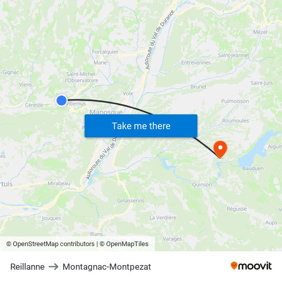 Reillanne to Montagnac-Montpezat map