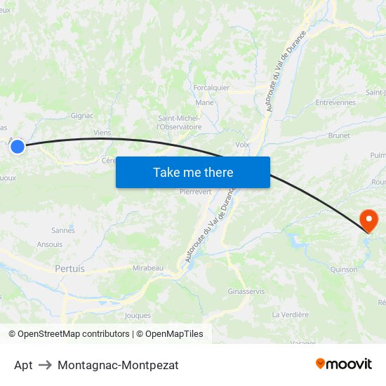 Apt to Montagnac-Montpezat map