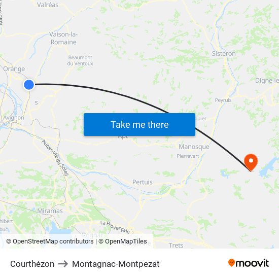 Courthézon to Montagnac-Montpezat map