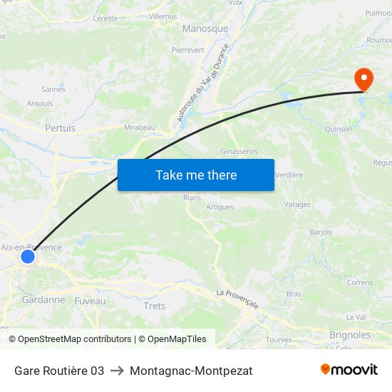 Gare Routière 03 to Montagnac-Montpezat map