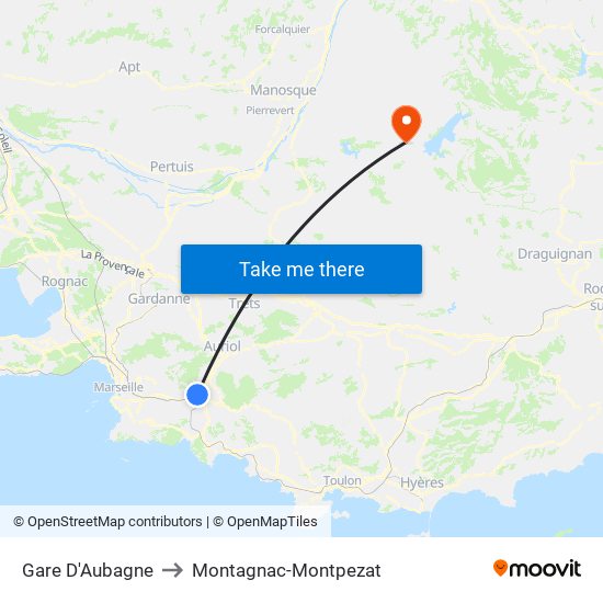 Gare D'Aubagne to Montagnac-Montpezat map