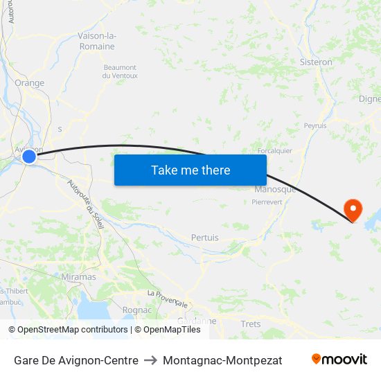 Gare De Avignon-Centre to Montagnac-Montpezat map