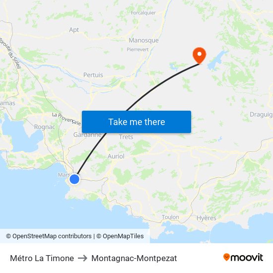 Métro La Timone to Montagnac-Montpezat map