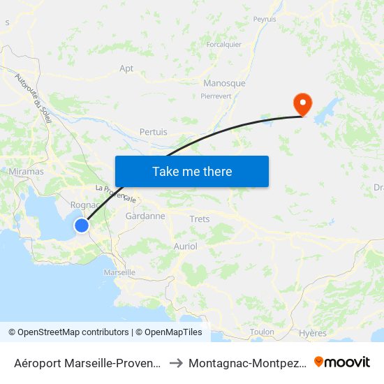 Aéroport Marseille-Provence to Montagnac-Montpezat map