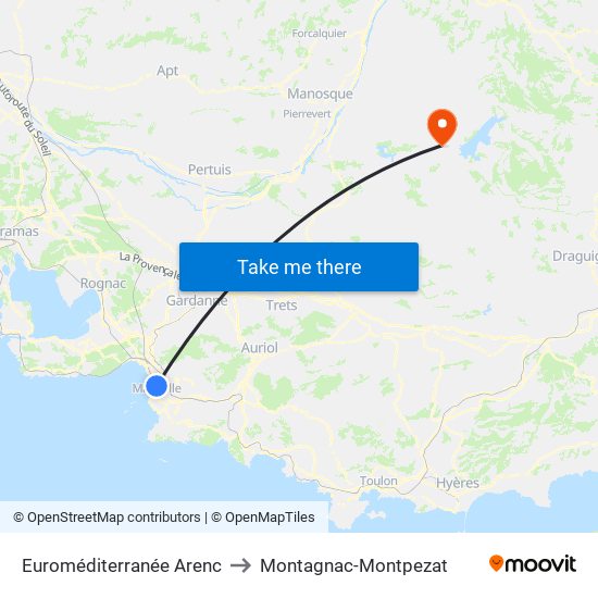 Euroméditerranée Arenc to Montagnac-Montpezat map