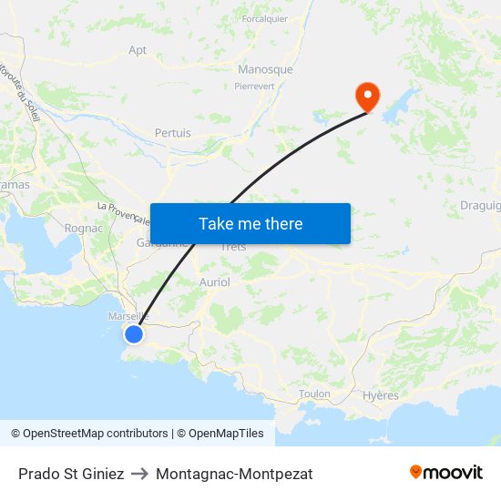 Prado St Giniez to Montagnac-Montpezat map