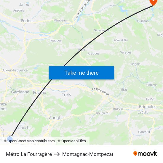 Métro La Fourragère to Montagnac-Montpezat map