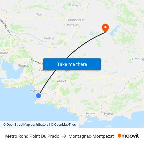 Métro Rond Point Du Prado to Montagnac-Montpezat map