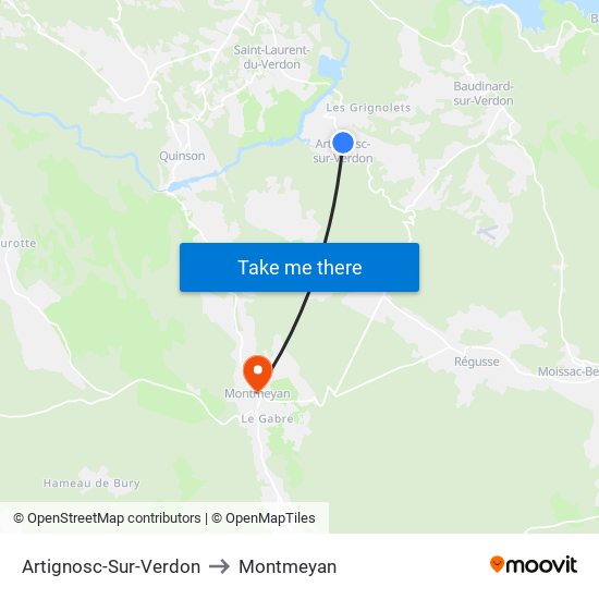 Artignosc-Sur-Verdon to Montmeyan map