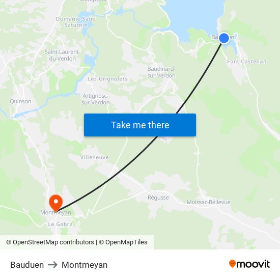 Bauduen to Montmeyan map
