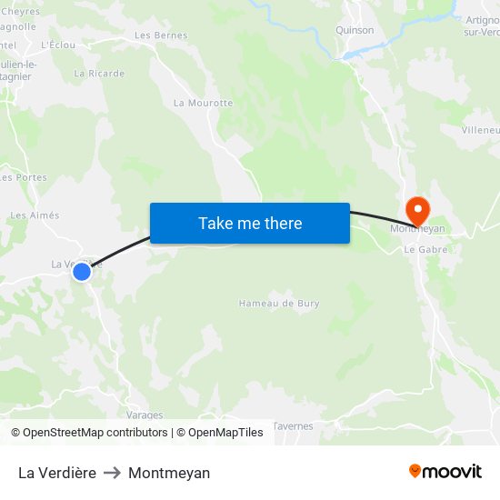 La Verdière to Montmeyan map