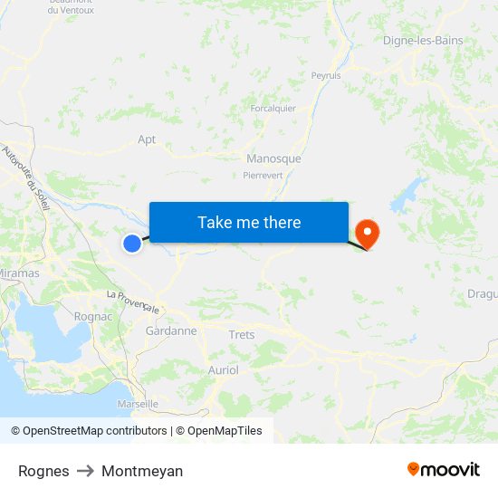 Rognes to Montmeyan map