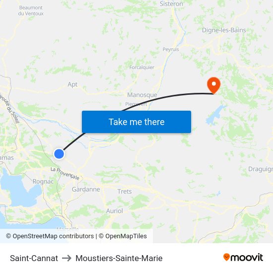 Saint-Cannat to Moustiers-Sainte-Marie map
