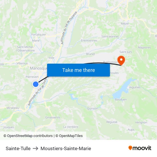 Sainte-Tulle to Moustiers-Sainte-Marie map