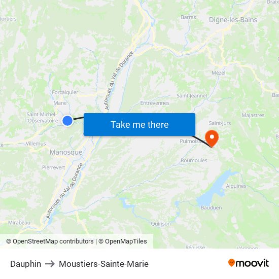 Dauphin to Moustiers-Sainte-Marie map