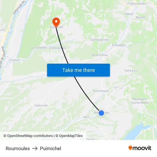 Roumoules to Puimichel map