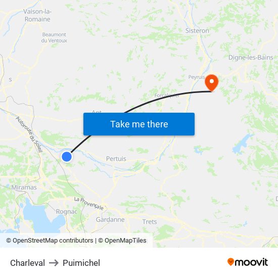 Charleval to Puimichel map