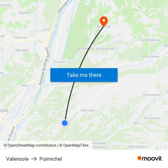 Valensole to Puimichel map