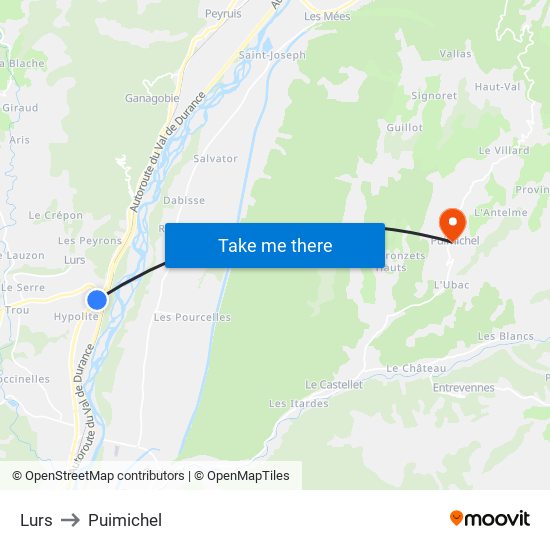 Lurs to Puimichel map