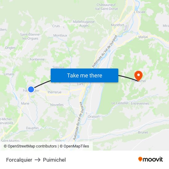 Forcalquier to Puimichel map