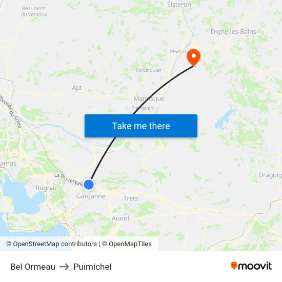 Bel Ormeau to Puimichel map