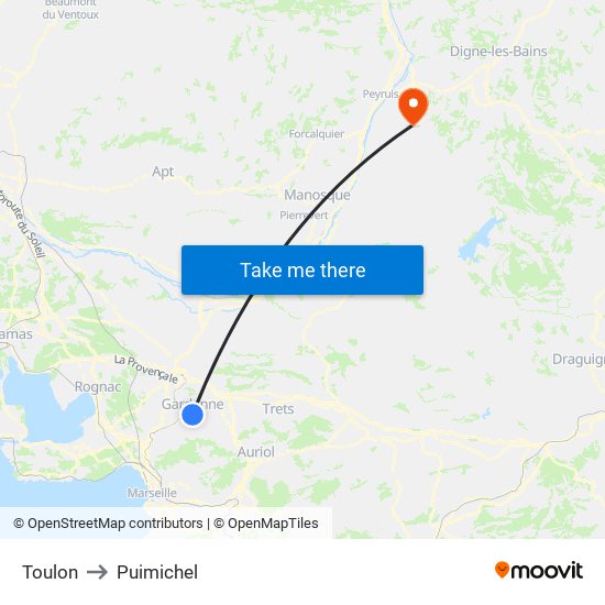 Toulon to Puimichel map