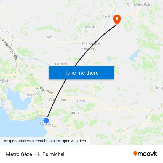 Métro Gèze to Puimichel map