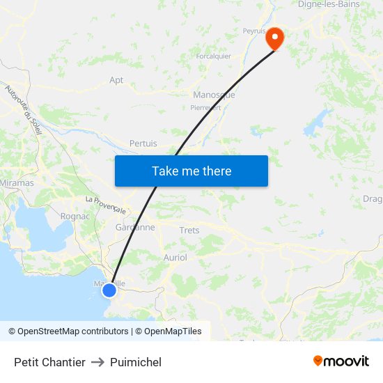 Petit Chantier to Puimichel map