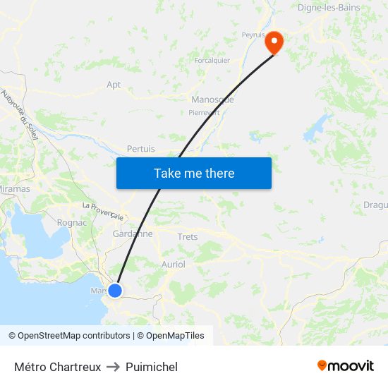 Métro Chartreux to Puimichel map