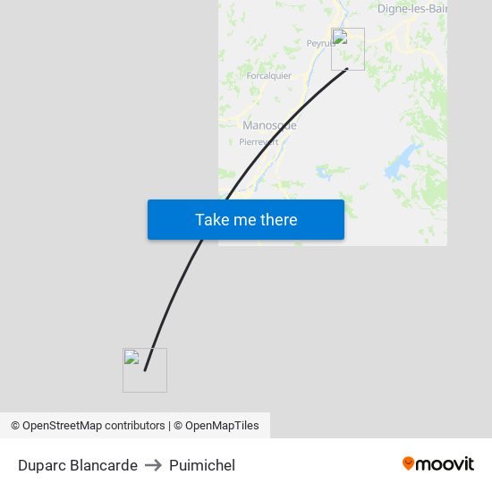 Duparc Blancarde to Puimichel map