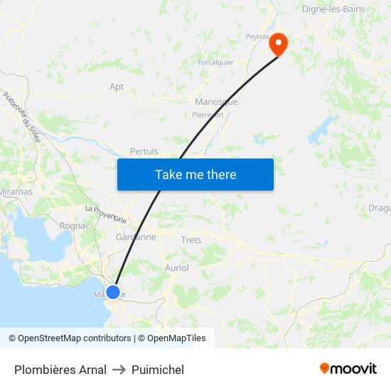 Plombières Arnal to Puimichel map