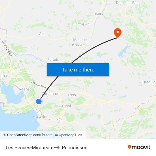 Les Pennes-Mirabeau to Puimoisson map