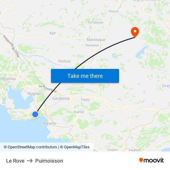 Le Rove to Puimoisson map