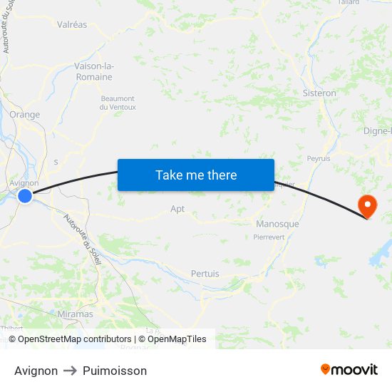 Avignon to Puimoisson map