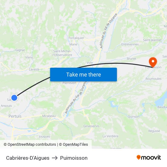 Cabrières-D'Aigues to Puimoisson map