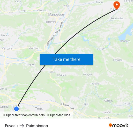 Fuveau to Puimoisson map