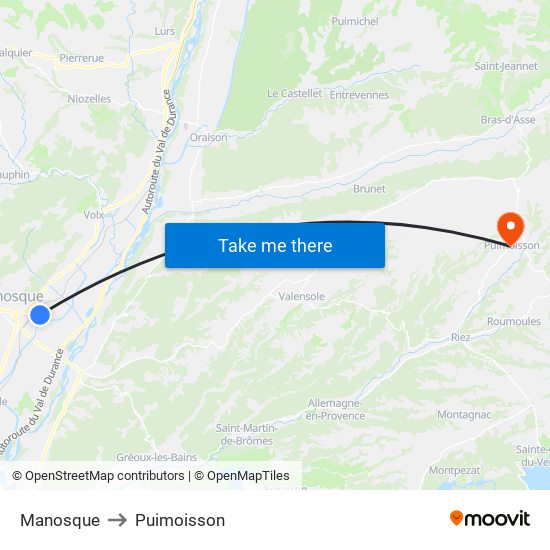 Manosque to Puimoisson map