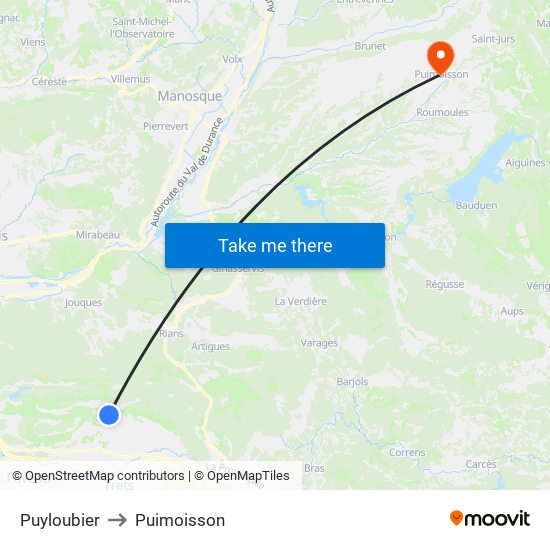 Puyloubier to Puimoisson map