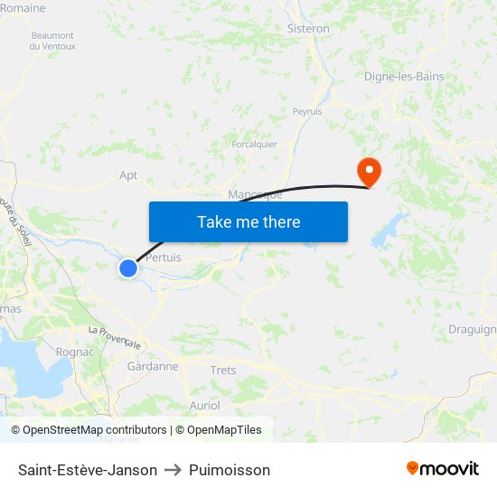 Saint-Estève-Janson to Puimoisson map